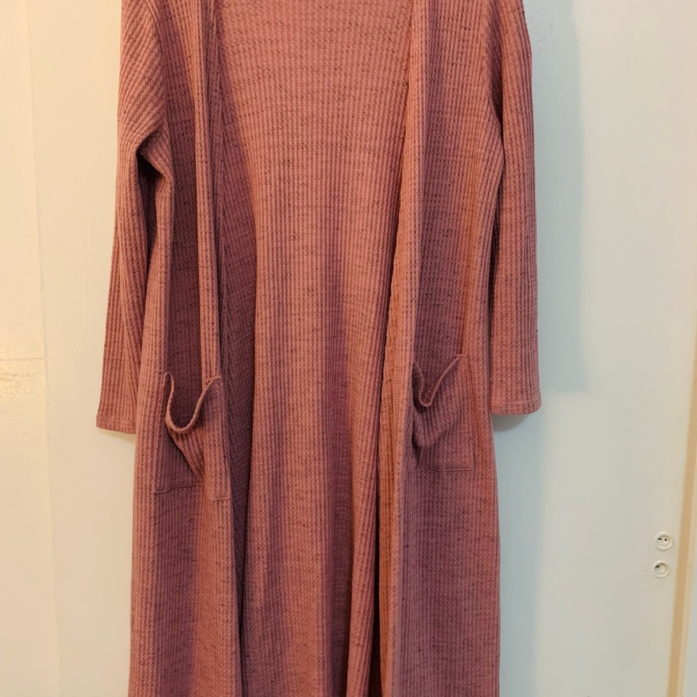 Long Pink Ribbed Cardigan